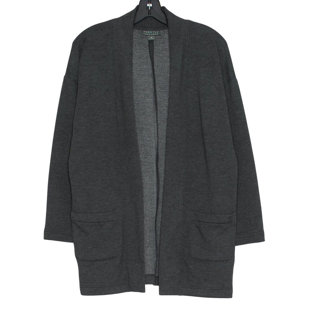 Free Fly Cardigan Bamboo Athleisure Minimalist Quiet Luxury Open Gray Sz Medium